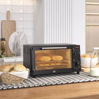 Mini-four 9L noir en acier inoxydable 750W,température 100-230°C minuterie 60min réglable avec grille et plateau.