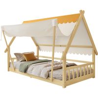 Lit d'enfant - 90 x 200 cm - Tente amovible - Bois massif - Design raffiné en bois