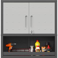 Armoire à outils murale en métal avec porte verrouillable, 1 étagère et 1 compartiment ouvert – 75 × 77 × 30 cm, gris, pour garage, entrepôt ou bureau (montage requis)