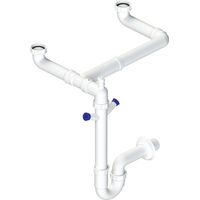 Sifone salvaspazio autopulente a 2 vie per lavelli cucina a doppia vasca modello orientabile L.B. Plast DS73196-3KV Bianco