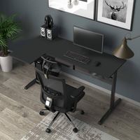 Dmora - Escritorio Dmarian, Escritorio de esquina, Escritorio de oficina multiusos, Escritorio fijo ahorrador de espacio, 80x140h75 cm, Negro