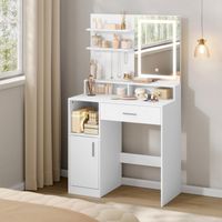 WOLTU Dressing Table, Vanity Makeup 3 Light Colours LED Mirror W/ Drawer, Shelves and Cabinet, White