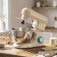 Robot pâtissier 4,5 L 1300 W 6 vitesses, bol en acier inoxydable, fouet, crochet, bâtonnet, beige