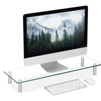 Relaxdays – Support écran réglable en hauteur 9-11 cm – Plateau TV en verre transparent – Dimensions 70 x 24 cm – Charge max 10 kg