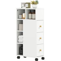 Meuble de salle de bain mobile étroit 3 tiroirs 5 casiers ouverts 20x40x80cm blanc