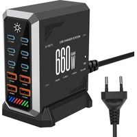 Station de Charge Multi-Ports GaN 660W, Chargeur Rapide 10 Ports PD 140W 100W pour MacBook, iPhone 16