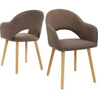Goeurvant Komfortable Esszimmerstühle aus Leinenoptik-Stoff mit halbmondförmiger Rückenlehne und ergonomischen Armlehnen, die perfekte Kombination aus Halt und Stil - 2er-Set - Mokkabraun