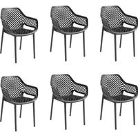 Gloupie Set 6 Poltrone Aria in Polipropilene Nero, Impilabile,58x60x82 cm, 3,8 kg, Schienale Ergonomico, Made in Italy