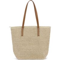 Sac à bandoulière en paille pour femme, grand cabas été plage, sac tressé fait main.