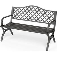 PHI VILLA Schwarze Gartenbank mit Rückenlehne aus Gusseisen und stabilem Stahlrahmen 2-3 Sitzer Bank Outdoor für Veranda, Park, Balkon und Garten