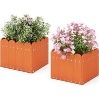GOPLUS Lot de 2 Carrée Potager en HDPE, Jardinière Extérieur Imtempérable, Trous de Drainage pour Fleurs, Herbes, 32x30x25cm,Orange