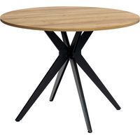 MEUBLES COSY Mesa de comedor redonda vintage para 2-4 personas para salón, cocina, oficina, madera contrachapada y metal, roble + negro, 100 x 100 x 75 cm