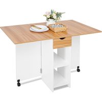 Mondeer Klapptisch mit 1 Schublade & 2 Ablagen & Rollen, Klappbarer Esstisch für Küche/Wohnzimmer,72 x 120 x 75 cm,Weiß Eiche