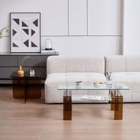 Clear Tempered Glass Coffee Table Living Room Tea Table with Brown Glass Leg, Modern Design, Wohnzimmer