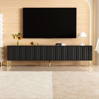 Mobile TV 190 cm, con 4 porte di stoccaggio, ripiani, piedi in metallo dorati, rettangolare, stile scandinavo, mobile per soggiorno in legno – Nero