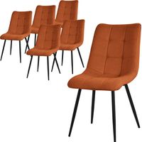 ML-Design Lot de 6 Chaises Salle à Manger Orange en Tissu Rembourré, Pieds Métal Noir, Dossier Ergonomique, Assise Confortable, Style Moderne pour Salon Cuisine Bureau Mobilier Appartement