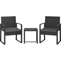 Salon de jardin bistrot 3 pièces en résine tressée rotin avec 2 chaises de jardin table basse et coussins gris foncé
