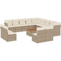Salon de jardin avec coussins 14 pcs Mobilier de jardin beige résine tressée