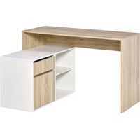 Scrivania Angolare, Scrivania ad Angolo per Computer da Camera o Ufficio, Scrivania Salvaspazio , Rovere e Bianco
