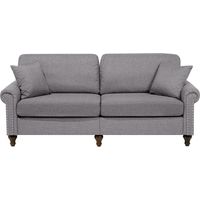Canapé Fixe 3 Places Tapissé en Tissu Gris Clair avec Clous Décoratifs pour Salon au Style Moderne Beliani