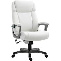 Fauteuil de bureau massant, fauteuil pivotant massant 6 points, fauteuil ergonomique, réglable, en similicuir avec appui-tête et accoudoirs incurvés, blanc, 70 x 76,5 x 114-124 cm