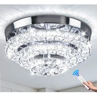 11.8 inch Lustre moderne en cristal Luminaire de plafond en cristal LED Lustre de plafond encastré Lustre pour salle à manger Hall d'entrée Lustre à trois niveaux dimmable avec télécommande [Classe én
