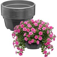 Garronda Blumentopf rund Pflanzschale Ø25 x 11,5 cm (4,7 L) 10er Set Kunststoff mit Drainage Pflanzgefäß für Wurzelpflanzen Zwiebelpflanzen Garten Anzucht Innen Außenbereich Anthrazit GD-0207