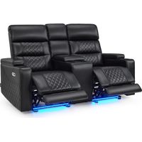 M MCombo 2 Sitzer Fernsehsessel Elektrisch Verstellbar, Zero-Gravity-Kinosessel mit Konsole & LED, Verstellbare Kopfstütze, 2 Sitzer Sofa mit Schlaffunktion, 35D Vollschaum-Sitzkissen 7705 (Schwarz)