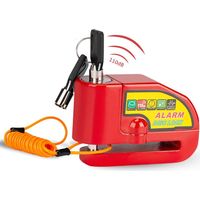 Bloc Disque Alarme Antivol Moto Bloque Disque Scooter Disc Lock avec Alarme de 110db,2Clés,1.5m Câble Antivol,1 sac de Bloc Disque Alarme pour Moto/Vélo/Scooter (Rouge)