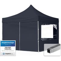TOOLPORT Gazebo Pieghevole Giardino 3x3m - 4 laterali Alluminio Telo Repelente al agua Padiglione Mercati Sagre grigio
