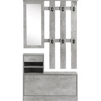 Appendiabiti Mobile da Ingresso avec Scarpiera e Specchio Grigio Cemento 80x32x190 cm