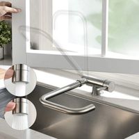 CECIPA Robinet de Cuisine Rabattable 2 Jets aux Choix, Mitigeur Evier Repliable en Acier Inoxydable devant Fenêtre, Robinet Évier Pivotant à 360º Brossé Anti-empreinte