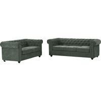 Canapés 3 places et 2 places en tissu vert CHESTERFIELD