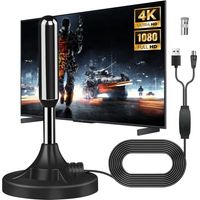 Antenne TV IntéRieur Puissante, Nouveau pour 2025 Antenne TNT IntéRieur Puissante, Portatif Antenne TV IntéRieur, CâBle Coaxial De 5 M, RéCeption Longue Distance à 360 DegréS