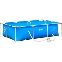 Outsunny Piscina Desmontable Tubular 252x152x65 cm con Depuradora de Cartucho 1200L/H Piscina Rectangular de Exterior para Adultos y Niños 2163L Azul