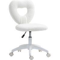Sedia da Ufficio Imbottita con Schienale a Cuore e Rotelle, in Velluto Teddy e Plastica, 45x56x78-88 cm, Bianco