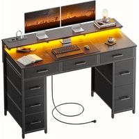 EcoFurnix, Scrivania con 8 Cassetti in Tessuto, 120 × 50 cm Scrivania Gaming LED con Prese & Porte USB, Scrivania Gamer, Nera
