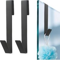 2 Pack Shower Screen Hooks 10 Inch for Indoor Shower, Stainless Steel Towel Rack, No Drilling Required, Black