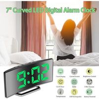 (Verde) Sveglia digitale per camere da letto, schermo a specchio LED da 7'', 2 livelli di luminosità, 12/24 ore, temperatura, data, luce notturna, snooze, ricarica USB e alimentazione a batteria, orol