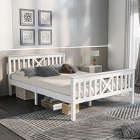 Cama con Cajones 140×200 cm, Cama Doble con Cabecero en X, sin Colchón, de Madera Maciza, Blanco