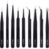 10 pcs Anti-static Tweezers Precision ESD Tweezers Maintenance Tools Kit, for Electronics Repair, black-Crezuo