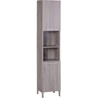 Colonna contenitore per bagno, dimensioni 30L x 32W x 172H cm, 2 armadietti con ripiani + 2 nicchie, MDF, effetto legno, grigio