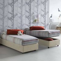 Talamo Italia Lit simple Amelia, Lit conteneur avec revêtement en tissu, 100% Made in Italy, Ouverture frontale, avec matelas Cm 80x190 inclus, Beige, avec emballage renforcé