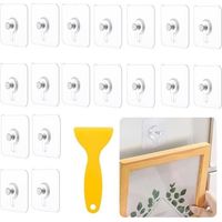 18Pcs Accroche Tableau Sans Percer,Fixation Cadre Sans Percer, Attache Cadre Adhésif Transparent,Crochet Adhesif Mural avec Grattoir