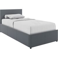 Veronica Single Ottoman Bed, Light Grey Linen & Gel Memory Foam Bonnell Spring Mattress, Single