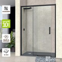 Paroi de Douche Coulissante DROITE en Verre Trempé 6 mm - L100xl104H195 cm - profilé noir mat - Vézannes 2P SUPERBAN