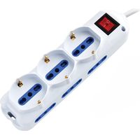 Multiprise 9 Prises: 6X 10/16A + 3X Schuko Bipasso, Câble 1.5M, Fiche Coudée 90° 16A, Interrupteur Lumineux, Blanc, Haute Puissance Seo