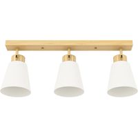 Plafonnier LED 40 W en bois naturel avec fixation double au plafond, 3 douilles E27 et têtes orientables à 90°