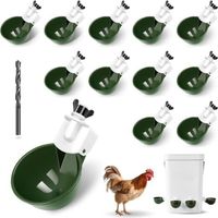 12 tasses d'eau pour abreuvoirs à poulets - Mangeoire à eau à remplissage automatique, système d'arrosage par gravité pour volailles, bol distributeur d'eau pour poulets, accessoires pour poulaillers