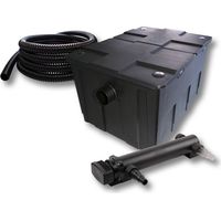SunSun Komplettset: CBF-550 Teichfilter bis 60000 L Teichfilteranlage als Durchlauffilter, CUV-336 Teichklärer UVC Klärer mit 36W, 5m Teichschlauch 25 mm (1")